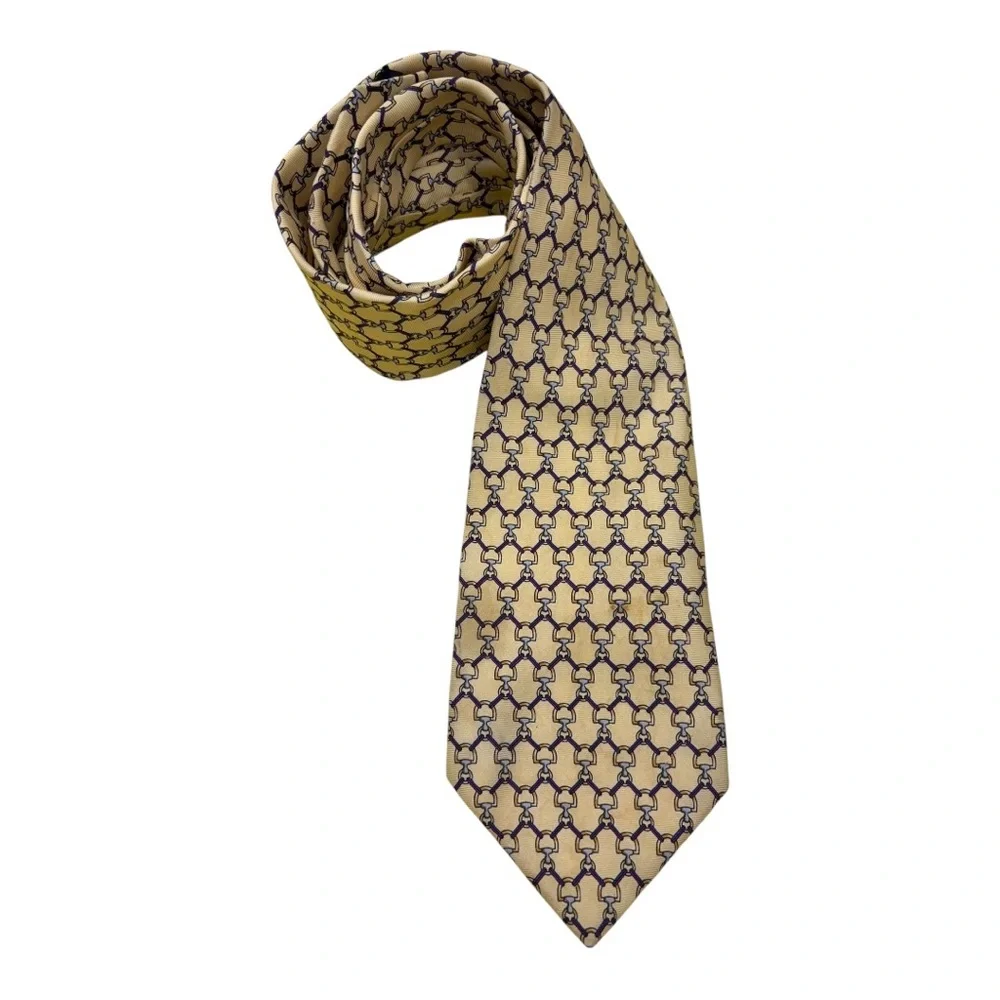Burberry Yellow 100% Silk Gold Silver Locks Graphic Mns Tie - Picture 1 of 3